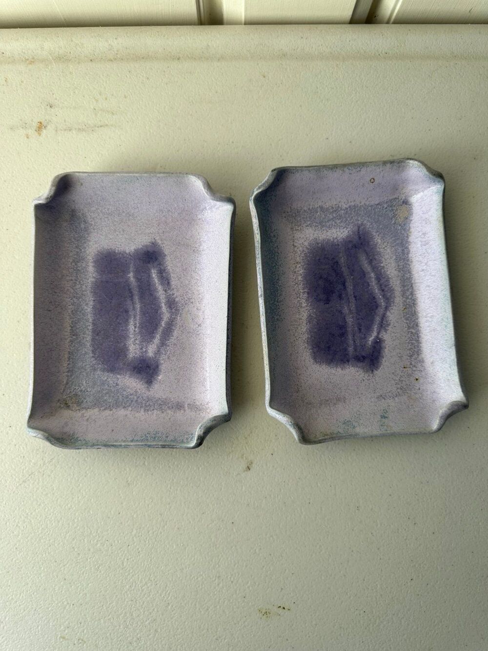 Signed Hilo Hawaii 1998 Vintage Handmade Pair Of Lavender Pottery Ceramic Trays